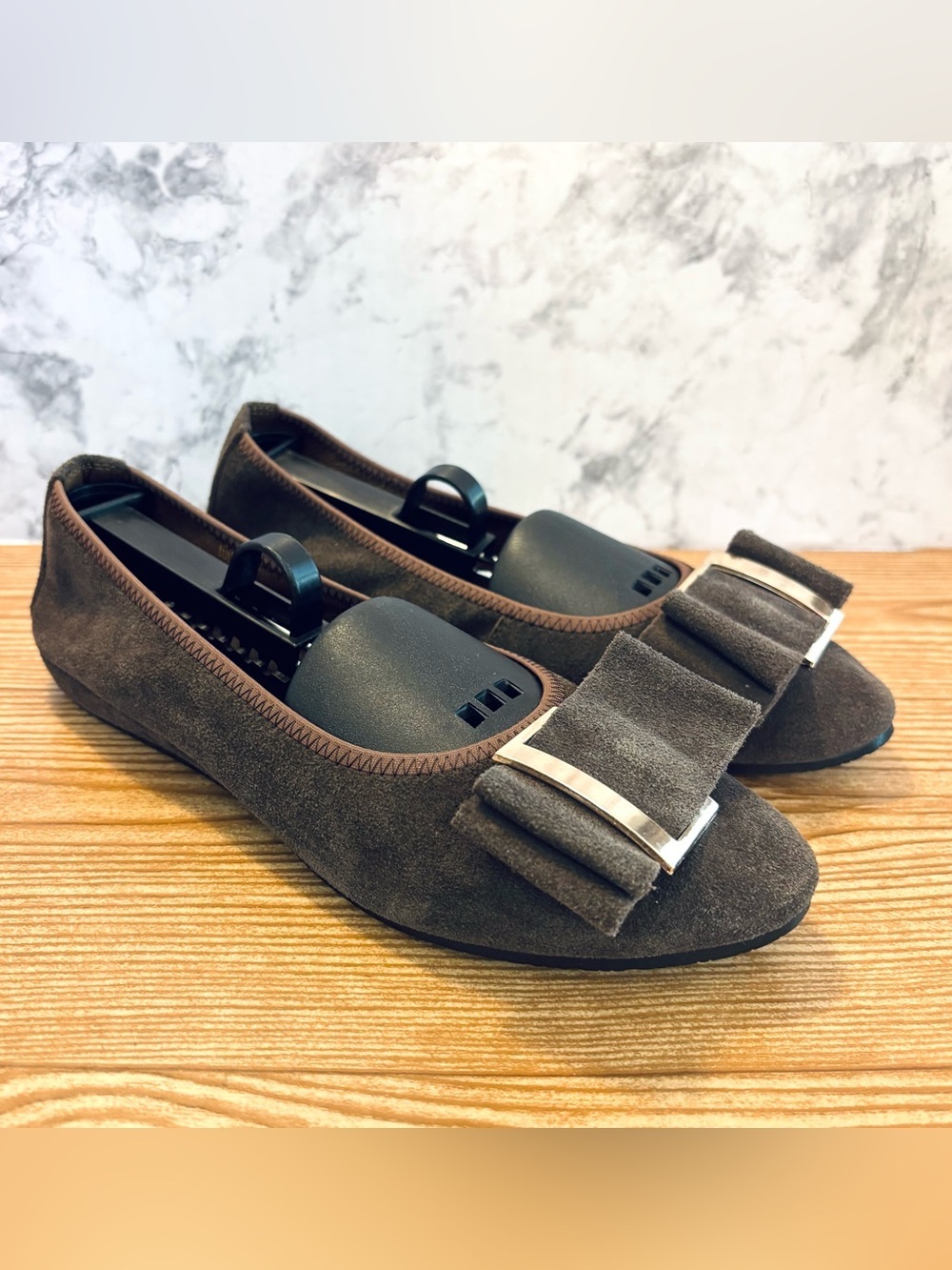 Ecco Brown Suede Leather Flats with Bow Size 7